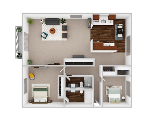 Floor plan for 2 beds, 2 baths, 912 sqft